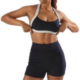Women Halter Neck Bra Tank Yoga Shorts Fitness Two-Piece Set