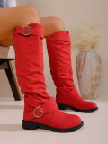 Autumn Winter Pleated Stacked Boots Women SChunky Heel Platform Suede Boots