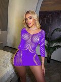 Women long-sleeved sexy ripped backless dress Mesh bodysuit and sexy lingerie