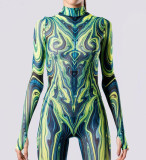 Halloween Print Tight Fitting Adult Cosplay Jumpsuit Costume
