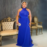 Plus Size Women's Long Dress African Fashion Elegant Sexy Halter Neck Slim Waist Evening Gown