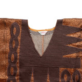 Muslim V-Neck Long Dress African Plus Size Women's Dubai Embroidered Robe Headscarf