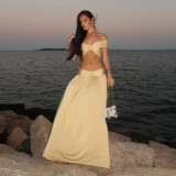 Autumn Women's Fashion Sexy Strapless Crop Top Sexy Chic Long Skirt Two-Piece Set