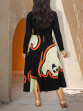Women Halloween Long-Sleeved Round Neck Dress with Bow