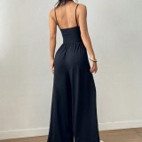 Women Black Strapless Sports Casual Jumpsuit
