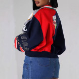 Trendy Women's Street Hip-Hop Fashion Patchwork Contrast Color Print Loose Casual Round Neck Long Sleeve Top