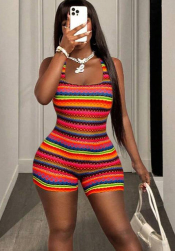 Women Summer Sexy Printed Halter U-Neck Jumpsuit