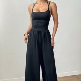 Women Black Strapless Sports Casual Jumpsuit