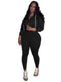 Fashion Women's Washed Zipper Hooded Top Yoga Pants Sport Casual Two-Piece Set