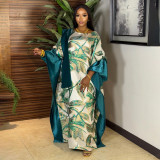 African Women's Plus Size Print Dress Jacquard Robe Headscarf