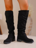 Autumn Winter Pleated Stacked Boots Women SChunky Heel Platform Suede Boots