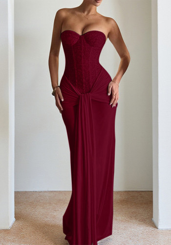 Women Strapless Sexy Backless Maxi Dress