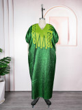 Muslim V-Neck Long Dress African Plus Size Women's Dubai Embroidered Robe Headscarf