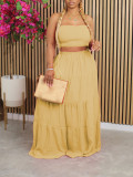 Summer Strapless Top High-Waist Long Skirt Holidays Fashion Casual Two-Piece Set