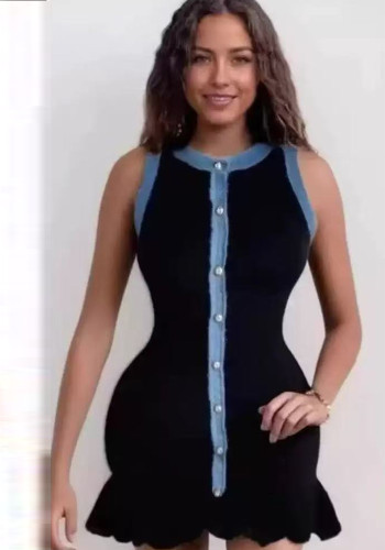 Summer Knitting Sleeveless Bodycon Short Dress