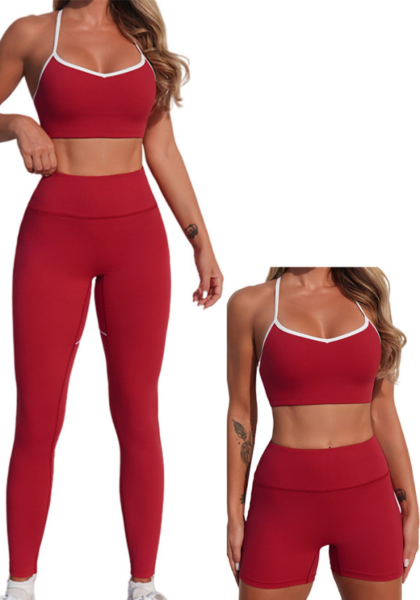 Women Contrast Colored Sport Bra and Yoga Pants Two-Piece Set