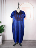 Muslim V-Neck Long Dress African Plus Size Women's Dubai Embroidered Robe Headscarf