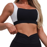 Women contrasting backless sports vest and yoga culottes