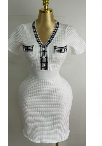 Summer Short Sleeve Slim Waist Knitting Dress