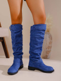 Autumn Winter Pleated Stacked Boots Women SChunky Heel Platform Suede Boots