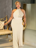 Plus Size Women's Long Dress African Fashion Elegant Sexy Halter Neck Slim Waist Evening Gown