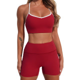 Women Contrast Colored Sport Bra and Yoga Pants Two-Piece Set