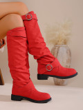 Autumn Winter Pleated Stacked Boots Women SChunky Heel Platform Suede Boots