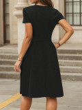 Plus Size Women's Casual Loose Pleated Pocket Solid Color Short Sleeve A-Line Dress