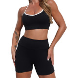 Women Contrast Colored Sport Bra and Yoga Pants Two-Piece Set