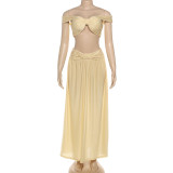 Autumn Women's Fashion Sexy Strapless Crop Top Sexy Chic Long Skirt Two-Piece Set