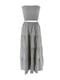 Summer Strapless Top High-Waist Long Skirt Holidays Fashion Casual Two-Piece Set