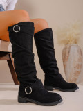 Autumn Winter Pleated Stacked Boots Women SChunky Heel Platform Suede Boots
