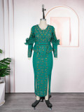 African Women's Plus Size Chic Elegant Fashion Beaded Formal Party Bodycon Dress Evening Gown