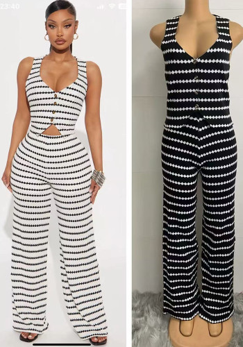 Sexy Striped Women's Sleeveelss Two-Piece Pants Set