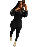 Fashion Women's Washed Zipper Hooded Top Yoga Pants Sport Casual Two-Piece Set