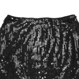 Fashion Women's Sexy Low Back Sequin Top Short Skirt Two-Piece Set