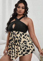 Plus-Size Women Leopard Print Sexy Skirt Swimwear
