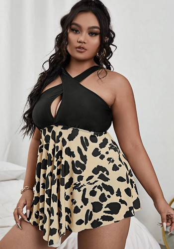 Plus-Size Women Leopard Print Sexy Skirt Swimwear