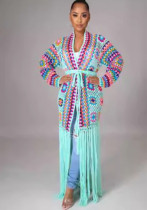 Women irregular fringe lace-up Coat