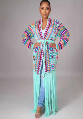 Women irregular fringe lace-up Coat