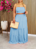Summer Strapless Top High-Waist Long Skirt Holidays Fashion Casual Two-Piece Set