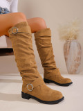 Autumn Winter Pleated Stacked Boots Women SChunky Heel Platform Suede Boots