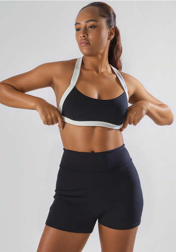 Women Halter Neck Bra Tank Yoga Shorts Fitness Two-Piece Set