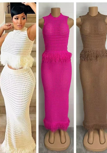 Women's Knitting Hollow Out Sexy Two-Piece Skirt Set