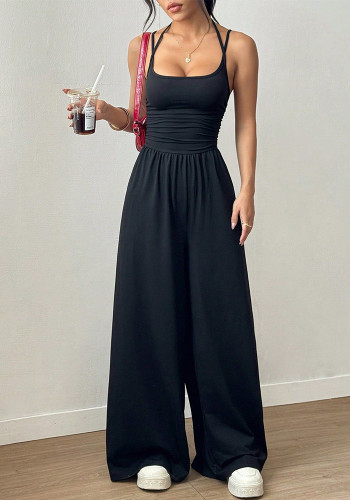 Women Black Strapless Sports Casual Jumpsuit