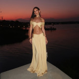 Autumn Women's Fashion Sexy Strapless Crop Top Sexy Chic Long Skirt Two-Piece Set