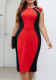 Plus Size Fashion Contrast Color Career Sleeveless Round Neck Women's Bodycon Dress