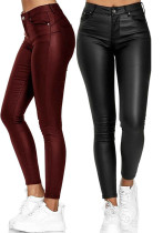 Women's Fashion High-Waist Solid Color Leather Casual Tight Pants Women's Fashion High-Waist Solid Color Leather Casual Tight Pants