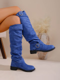 Autumn Winter Pleated Stacked Boots Women SChunky Heel Platform Suede Boots