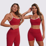 Women Contrast Colored Sport Bra and Yoga Pants Two-Piece Set